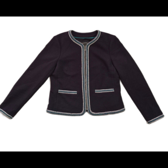 Talbots zipper front navy blazer jacket with pockets embroidered Sz 6 - Picture 8 of 12